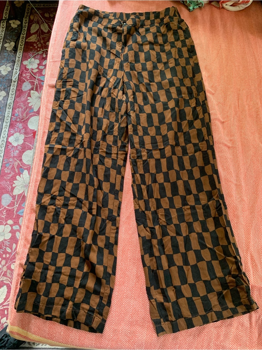 Old Navy Black and Brown Wide Leg Checkerboard Pants
